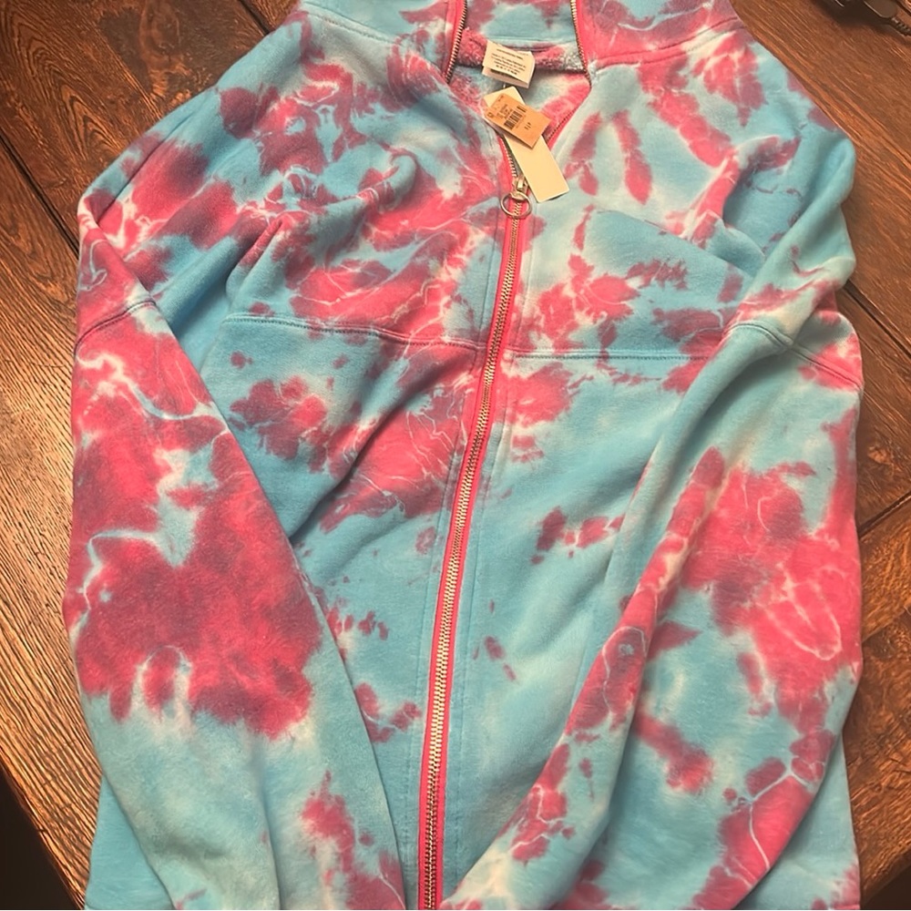 NWT Pink Victoria secret Tie Dye Zip up Sweater Size S